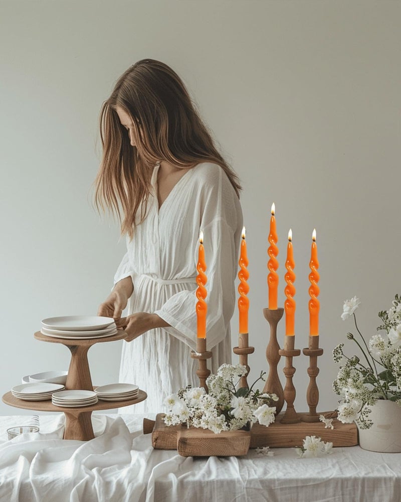 LPUSA Orange Spiral Taper Candles Halloween Decorations Candle Conical Stick Candles for Holiday Wedding Party Wax Unscented Dinner Candle Dripless,H 10 Inch,4pcs（Orange-B） - Image 3
